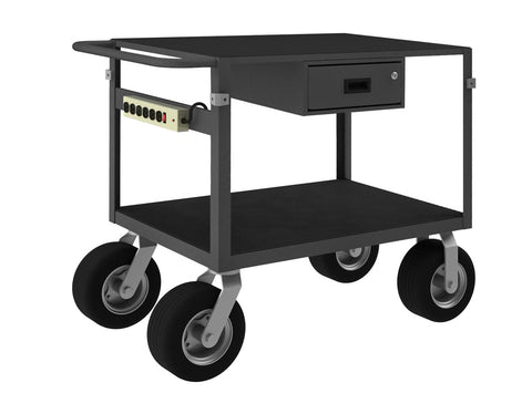 Instrument Cart 14 Gauge Steel 2 Shelves 24 x 36 1000 lbs. Capacity Wood Top w/ Vinyl Matting Cover Corner Bumpers Power Strip (2) Rigid (2) Swivel - 10 x 3-5/16 Pneumatic Casters Gray