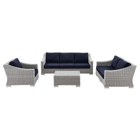 Modway EEI-5091-NAV Conway 4-Piece Outdoor Patio Wicker Rattan Furniture Set, Light Gray Navy