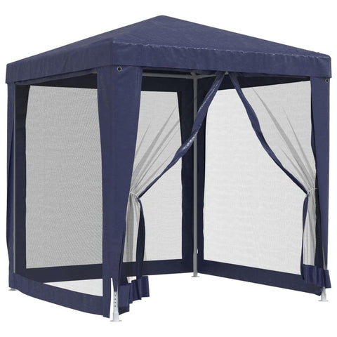 vidaXL Blue Party Tent with Mesh Sidewalls - Outdoor Shelter with Iron Frame and Water-Resistant, UV-Resistant HDPE Roof