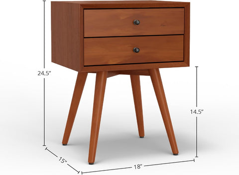 Alpine Furniture Flynn 2-Drawer Mahogany and Veneer Small Nightstand with Legs, Chestnut
