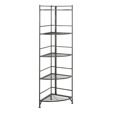 Convenience Concepts Xtra Storage Shelves - 5-Tier Corner Folding Metal Storage Shelves, Closet Organizer for Office, Laundry Room, Bedroom, Garage, Kitchen, Bathroom, Black