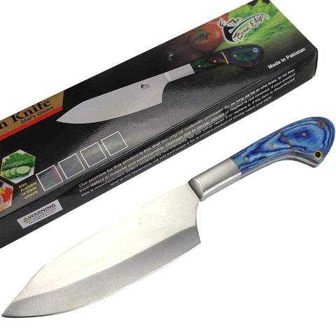 THE BONE EDGE 11" Chef Kitchen Knife Blue Packawood Color Wood Handle Stainless Steel Blade