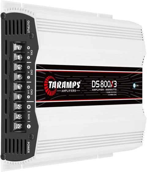 TARAMPS DS800X3.1 DS 800x3 800 Watts RMS 3 Channels 1 Ohm Amplifier Multichannel Class D Full Range, Crossover High/Low Pass Bridgedable, Aluminium, RCA, Car Show Power System