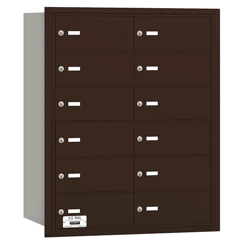 Salsbury Industries 3612ZRP 4B Plus Horizontal Mailbox, 12 B Doors, Rear Loading, Private Access, Bronze