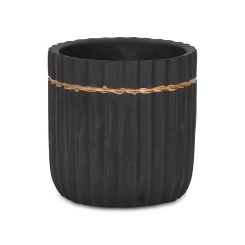 Aurine 5.5" Ridged Ceramic Plant Pot – Modern Gold Trimmed Black Cylinder Planter for Indoor Gardening - by Cheungs