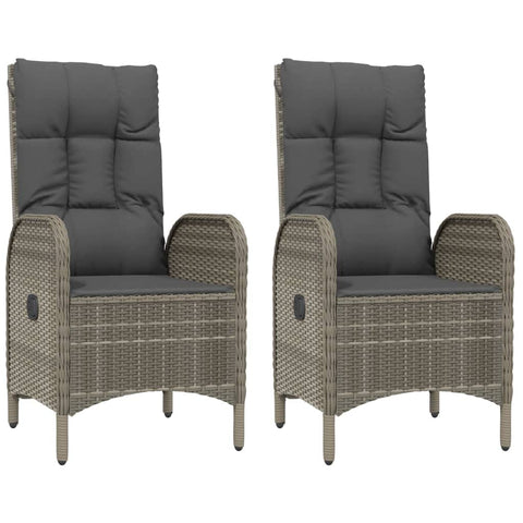 vidaXL 2-Piece Outdoor Patio Chairs - Contemporary Weather-Resistant Gray Poly Rattan Seating with Cushions - Easy Maintenance Armchairs