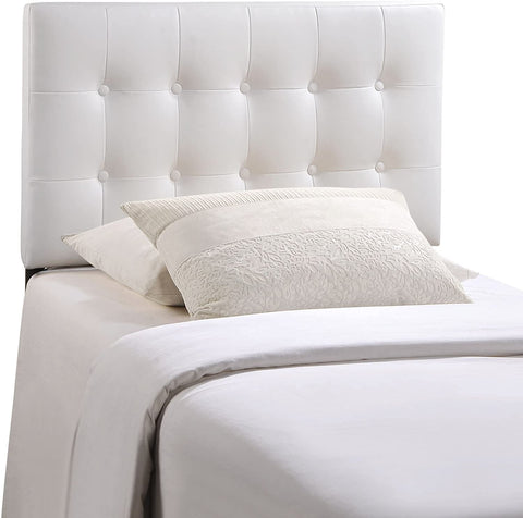 Oakestry Emily Tufted Button Twin Headboard White Faux Leather Upholstered Modern Bedroom Furniture Comfortable Padded Backrest Easy Installation Sturdy Durable Accent Decor Stylish Twin Size