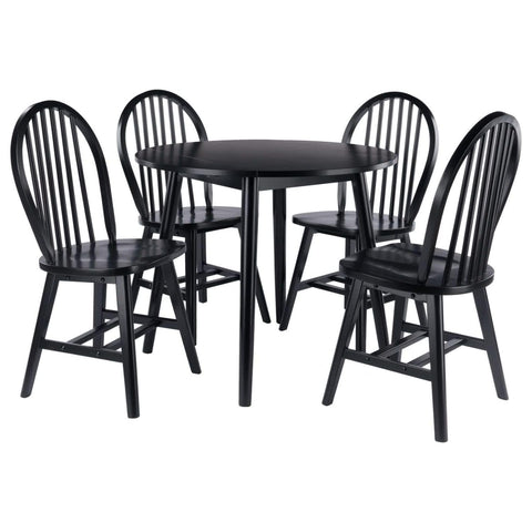 Oakestry Moreno 5-pc Drop Leaf Dining Table with Windsor Chairs Black Elegant Functional Dining Set for 4 Classic Design with Drop Leaf Ideal for Small Spaces Apartments and Dining Rooms