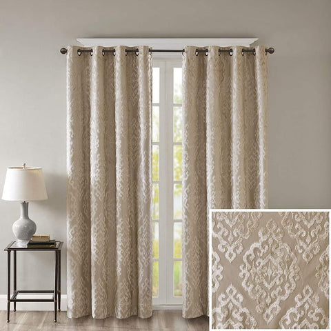 Oakestry Damask Pattern Blackout Curtains Thermal Insulated Knitted Jacquard Curtains Heat and Full Light Blocking Living Room Drapes 50 X 95 in, Mirage Champagne