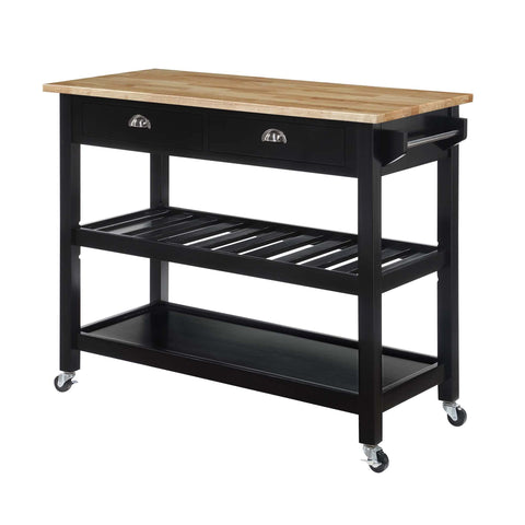 Convenience Concepts American Heritage 3 Tier Butcher Block Kitchen Cart with Drawers, Black/Butcher Block
