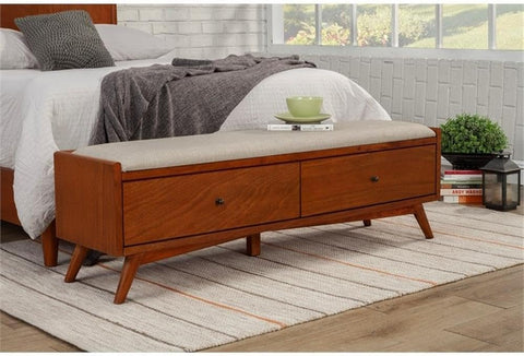 Alpine Furniture Flynn Mid Century Bench, 59" W x 15" D x 18.5" H, Acorn