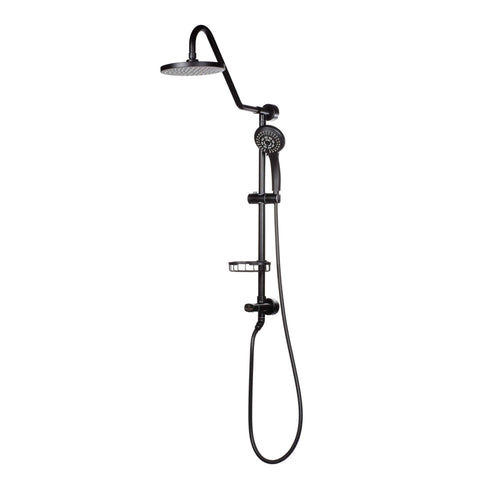PULSE ShowerSpas Kauai III Matte Black Rain Shower Head with Handheld Spray - 1.8 GPM, 8" Showerhead, 5-Function HandShower, Adjustable Slide Bar - Shower Heads with Handheld Spray Combo