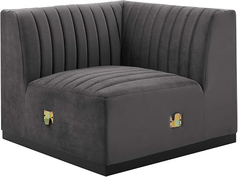 Modway Conjure Modern Channel Tufted Velvet Left Corner Chair in Gray