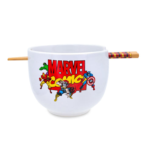 Marvel Comics The Avengers Japanese Ceramic Dinnerware Set | Includes 20-Ounce Ramen Noodle Bowl and Wooden Chopsticks