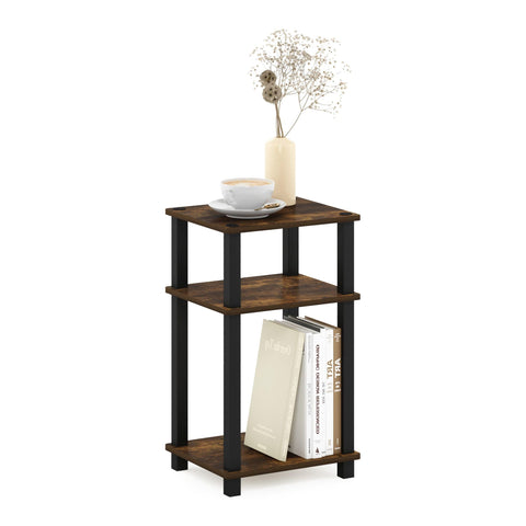 Furinno JUST Side Table, 3-Tier Open Shelf End Table, Toolless Assembly Night Stand, Bedside Table with Square Tube, for Living Room, Bedroom, Amber Pine