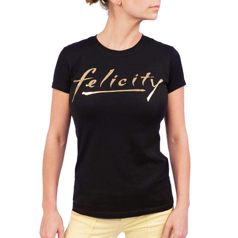 Ripple Junction Felicity Gold Logo Junior's Black Cotton T-Shirt - Small