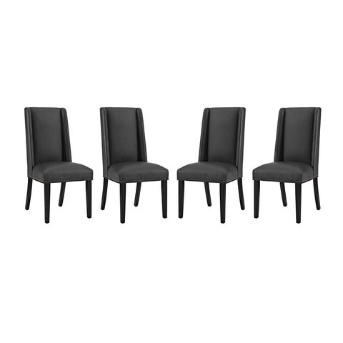 Modway Baron Modern Tall Back Wood Faux Leather Upholstered Parsons Four Kitchen and Dining Room Chairs with Nailhead Trim in Black