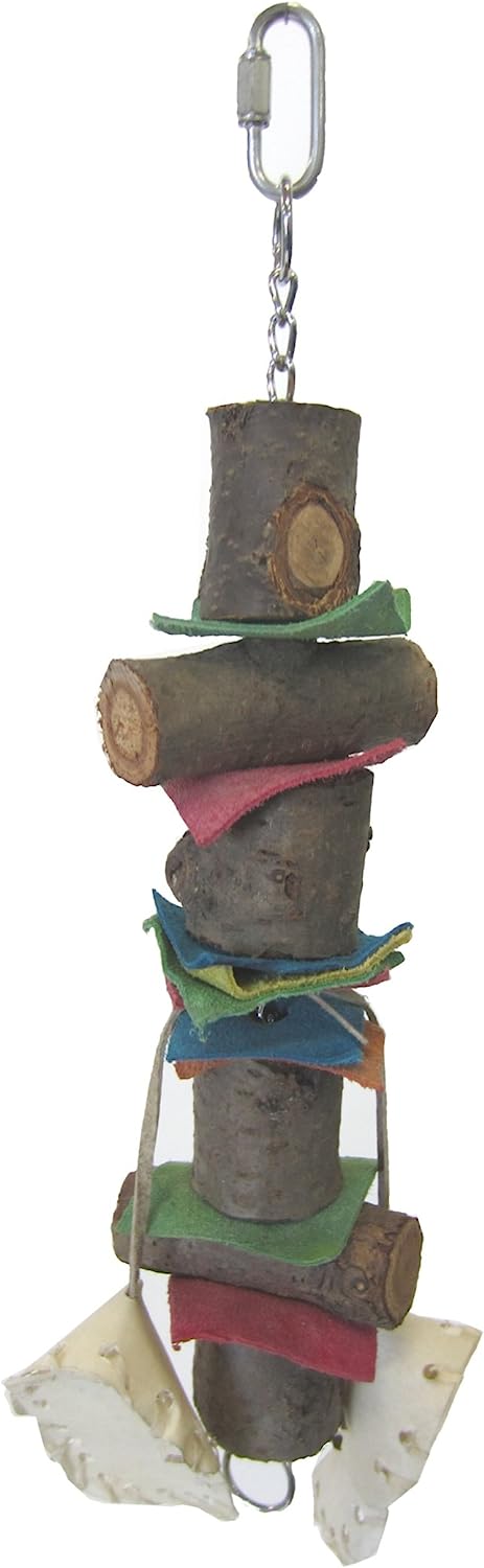 YML Small Parrot Bird Toy 12-1/2-Inch with Rawhide