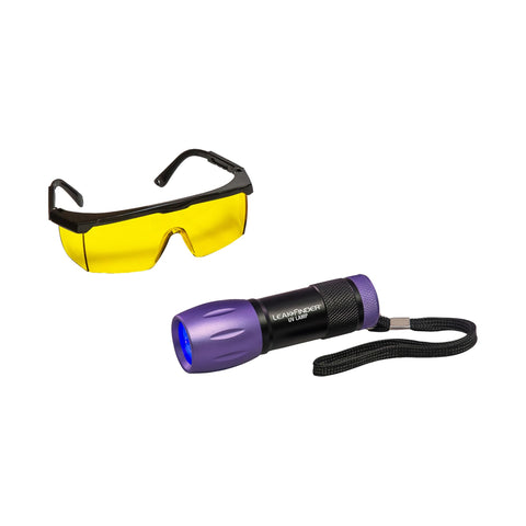 LEAKFINDER LF500CS Cordless LED Leak Detection Flashlight Kit - Up to 5' Range, Violet LED Light, Compact Design, Fluorescent Enhancing Glasses, 3 AAA Batteries