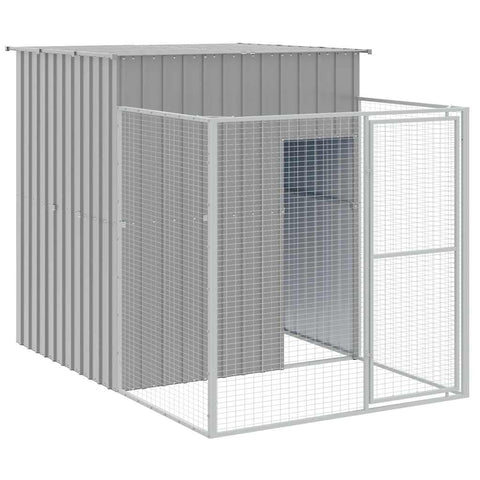 vidaXL Dog House, Dog Kennel with Run, Dog Cage with Lockable Door and Latch, Pet House for Small Animals, Light Grey Galvanised Steel
