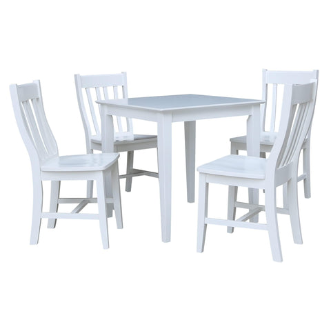 IC INTERNATIONAL CONCEPTS 30" x 30" Solid Wood Dining Table with 4 Chairs in White - 5 Piece Set