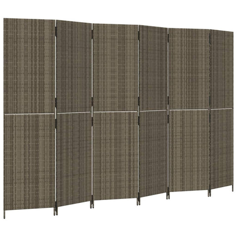 ** vidaXL 6-Panel Room Divider - Poly Rattan Privacy Screen, Gray - Indoor/Outdoor Garden Partition, 115.7" x 70.9"