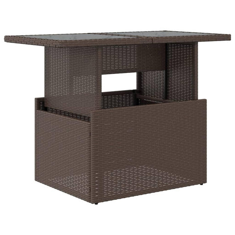 vidaXL Garden Table Brown PE Rattan, Powder-Coated Steel, Tempered Glass
