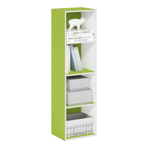 Furinno PASIR Book Shelf, 4-Tier Modern Bookshelf, Open Shelves Bookcase 9 x 12 x 42, Easy Assembly, for Living Room, Bedroom, Home Office, Green/White