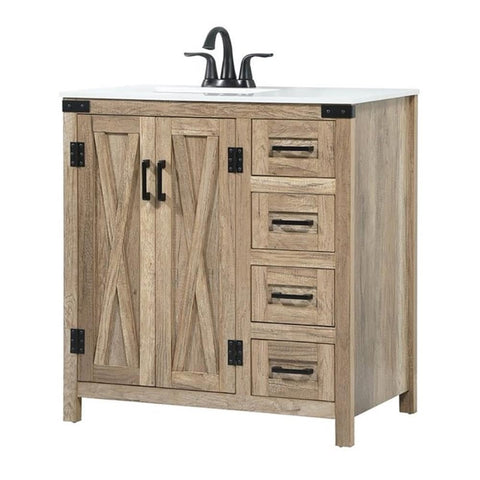 Elegant Decor Grant 32" Aluminum MDF Single Bathroom Vanity in Natural Oak