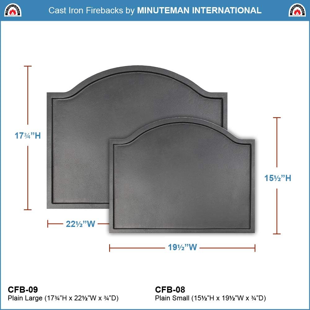 Minuteman International Plain Design Cast Iron Fireback, Large,CFB-09,Black