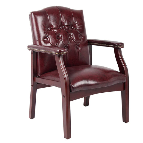 Oakestry Ivy League Executive Guest Chair in Burgundy Vinyl Wood Frame Office Visitor Chair with Mahogany Finish Comfortable Reception Seating for Office Lobby or Waiting Room