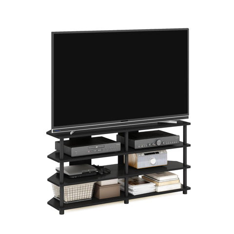 Furinno ECON TV Stand, 4-Tier Wide Corner Entertainment Center, TV Console for TV up to 55 Inch, Easy Assembly, for Living Room, Bedroom, Blackwood