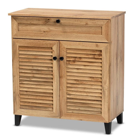 Baxton Studio Coolidge Oak Brown Finished Wood 1-Drawer Shoe Storage Cabinet