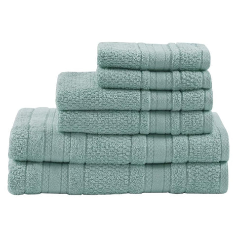 Oakestry 6-Piece 100% Luxurious Organic Adrien Cotton Bath Towel Set Zero Twist Soft and Breathable Very Absorbent Quick-Drying, Assorted Size, Seafoam