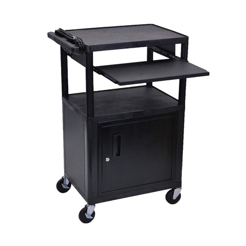LUXOR LP42CLE-B 42"H AV Cart - 3 Shelves Cabinet Front Pullout Shelf