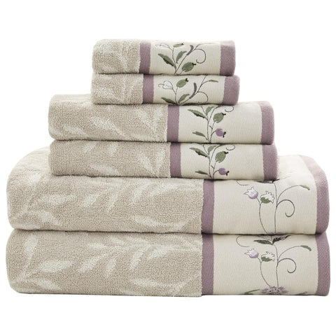 Oakestry 6-Pc Serene 100% Cotton Premium Quality Bath Towel Soft Lightweight Highly Absorbent for Bathroom, Multi-Sizes, Purple