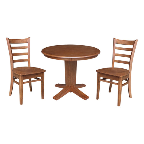 IC INTERNATIONAL CONCEPTS 36" Solid Wood Round Top Pedestal Dining Table with 2 Dining Chairs