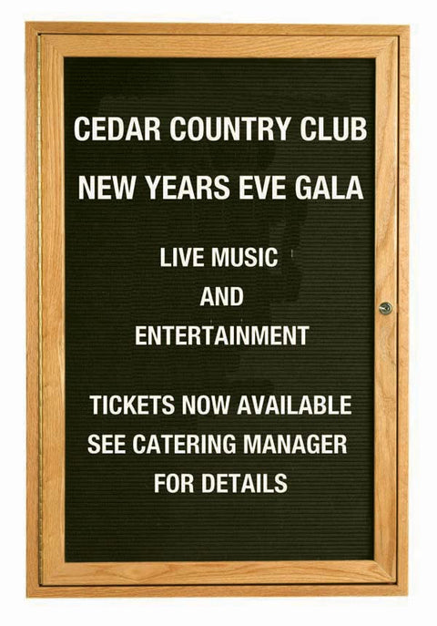 Aarco Products 24"Hx18"W Enclosed Changeable Letter Board in Black Felt with Red Oak Frame