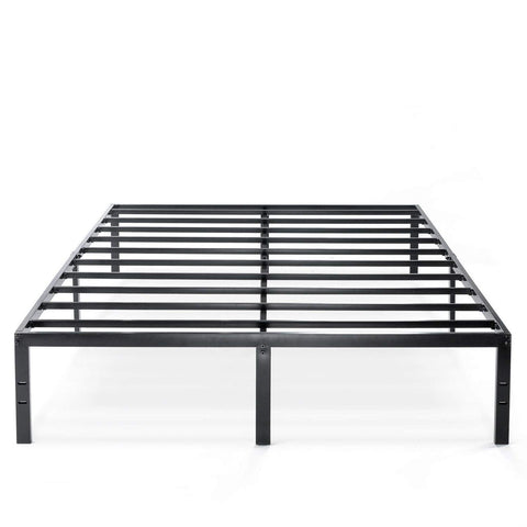 Fast Furnishings Queen Size Sturdy Black Metal Platform Bed Frame with Headboard Attachments