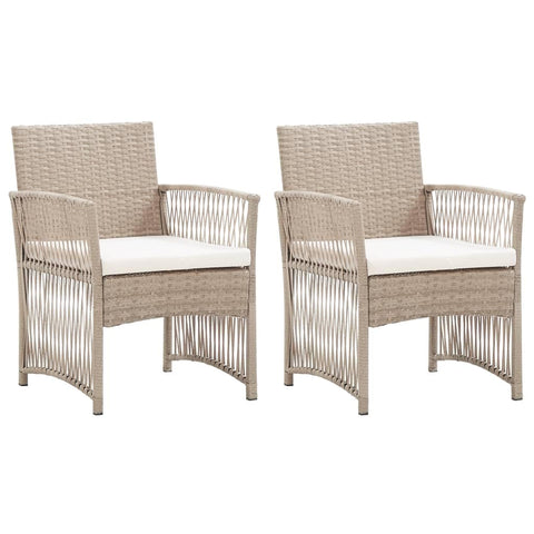 vidaXL Patio Armchairs with Cream White Cushions - Beige Poly Rattan, Set of 2, Durable Powder Coated Steel Frame, All-Weather Outdoor Seating, Easy to Clean