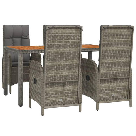 vidaXL 7-Piece Patio Dining Set - Gray Poly Rattan with Recliners and Acacia Wood Table, Outdoor Weather- Furniture Set for Garden, Deck, Lawn