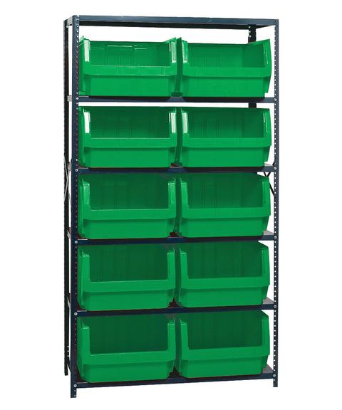 Quantum Storage Systems MSU-543GN Solid Heavy Duty 6 Shelves 10 MAGNUM Green Bins 75" H x 42" W x 18" D