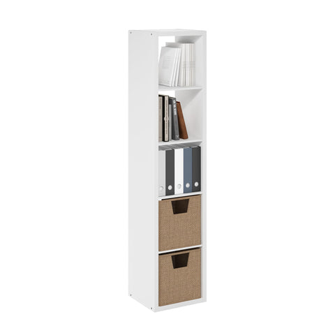 Furinno Cubicle Book Shelf, Vertical 5-Cube Bookshelf, Extra Thick Frame Horizontally & Vertically Reversible Bookcase with Open Back, 14.6" x 16" x 72", for Living Room, Bedroom, Home Office, White