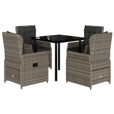 vidaXL 5 Piece Outdoor Dining Set with Cushions Gray Poly Rattan Adjustable Reclining Chairs Tempered Glass Table Garden Patio and Furniture Chic Stylish UV Resistant