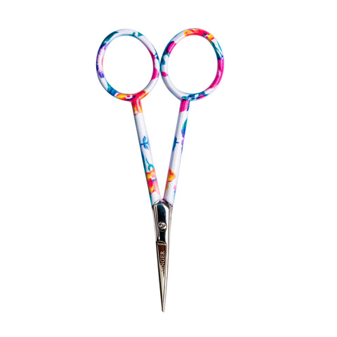 SINGER 4 Inch Forged Embroidery Scissors with Curved Tip for Sewing, Cross-Stiching, Crafts, & More (White Floral Printed, 1-Pack)