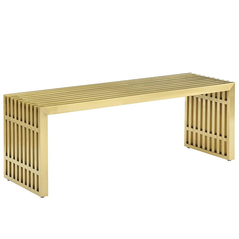 Modway Gridiron Contemporary Modern Gold Stainless Steel Medium Bench, 46.5"