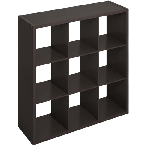 Oakestry Simple Open Back Cube Storage Organizer, 9-Cube Standing Shelf, Dark Oak Composite Wood Bookcase for Home & Office