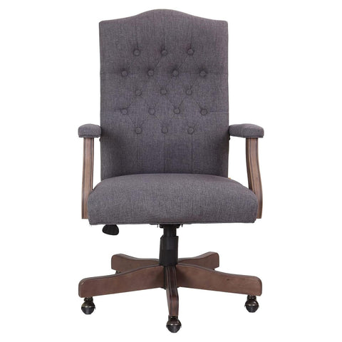 Oakestry Executive Chair Slate Grey Linen Upholstery Driftwood Finish Frame Commercial Grade Office Seating High Back Chair with Padded Cushions Swivel Rolling Base Adjustable Height Desk Armchair