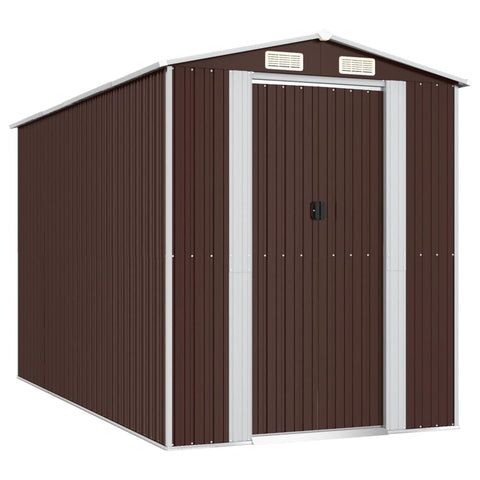 vidaXL Galvanized Steel Garden Shed - Durable and - Outdoor Storage - Practical Vent Design - Dark Brown - 75.6"x140.6"x87.8"