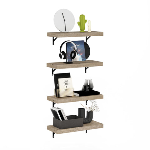 Furinno Tanna Floating Shelves for Wall Set of 4, 22-Inch Wall Shelf, Triple Thick Floating Mounted Shelf, for Bathroom, Home Office, Living Room, Natural